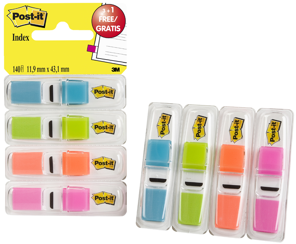 Post-it Haftmarker Index, 11,9 x 43,2 mm, 4er Spender