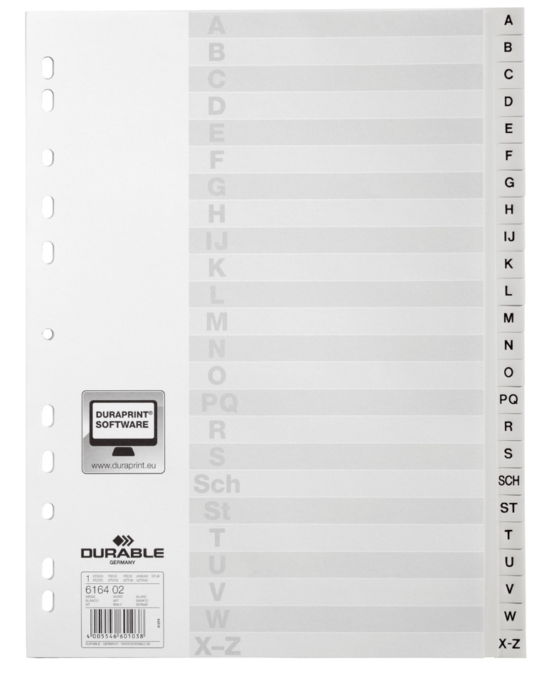 DURABLE Kunststoff-Register, A-Z, A4, 24-teilig, grau