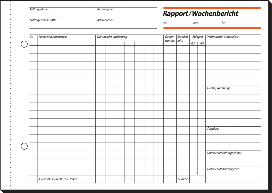 sigel Formularbuch ´Rapport/Regiebericht´, A5, 100 Blatt