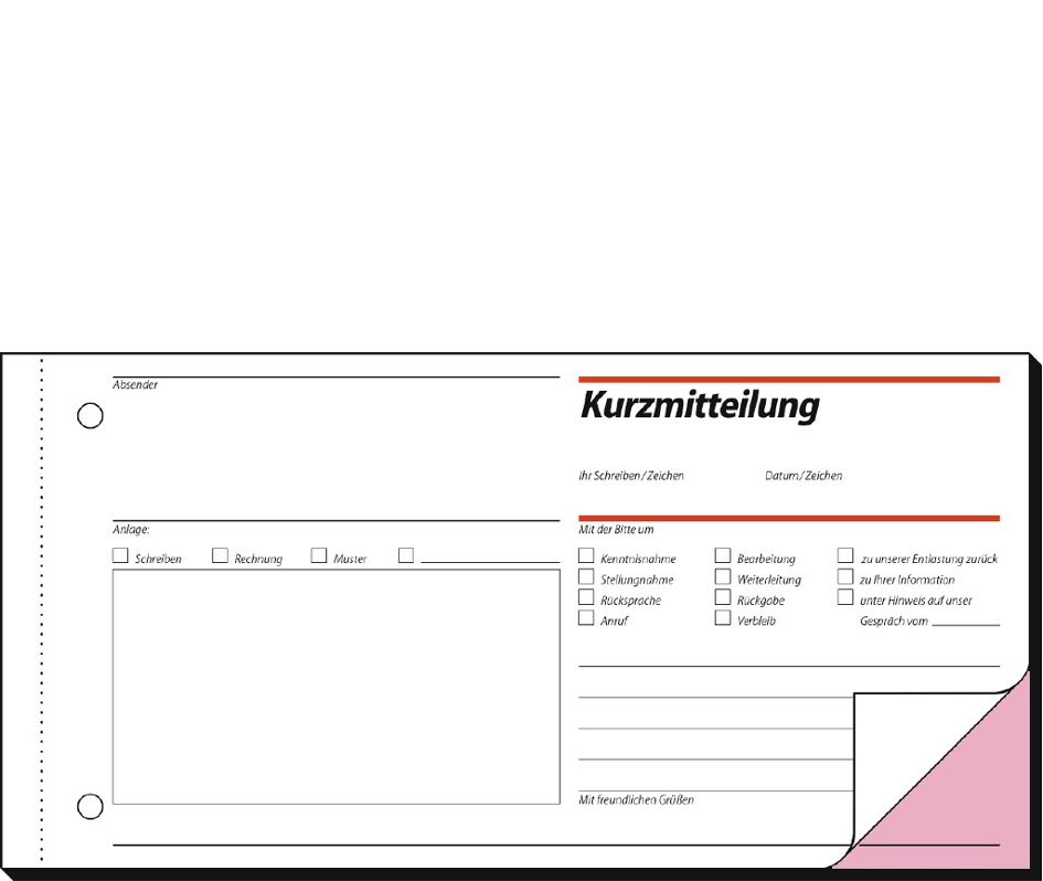 sigel Formularbuch ´Kurzmitteilung/Kurzbrief´, 1/3 A4 quer