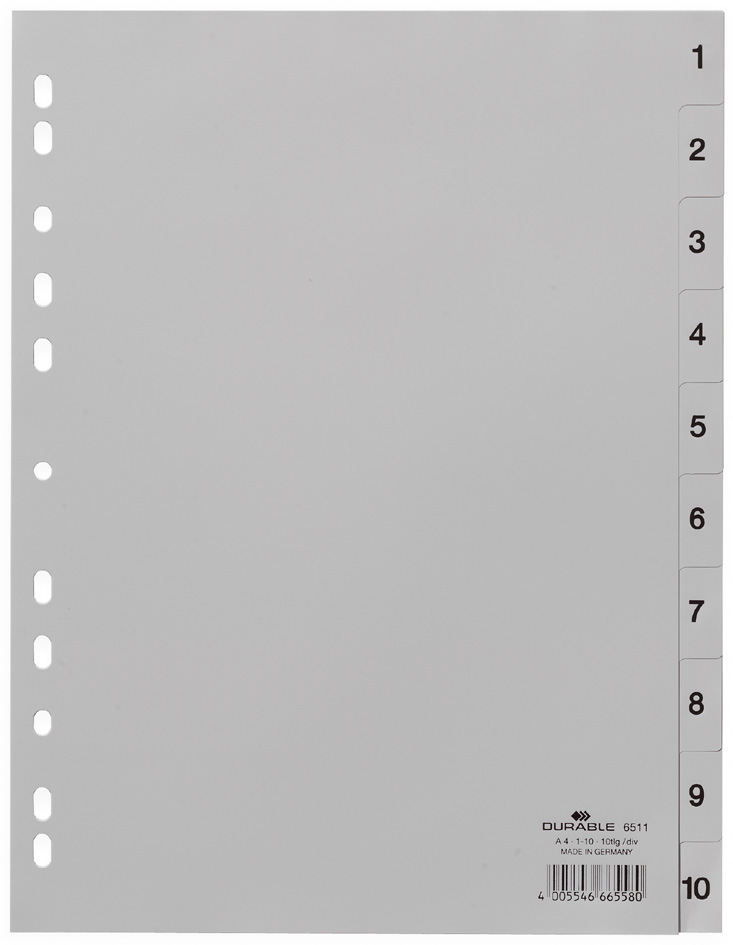 DURABLE Kunststoff-Register, Zahlen, A4, 31-teilig, 1 - 31