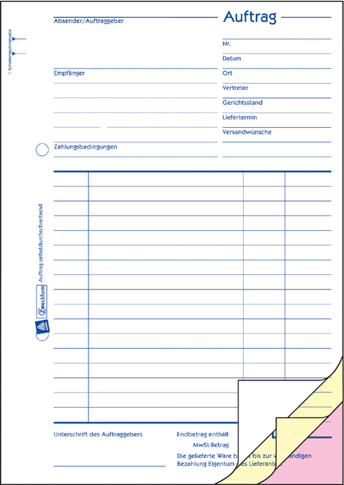 AVERY Zweckform Formularbuch ´Auftrag´, SD, A6, 2 x 40 Blatt