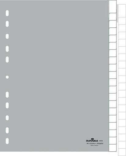 DURABLE Kunststoff-Register, A4, PP, 12-teilig, grau