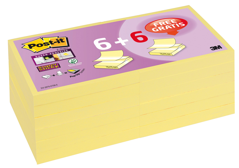 Post-it Haftnotizen Z-Notes Super Sticky, 6 + 6 GRATIS