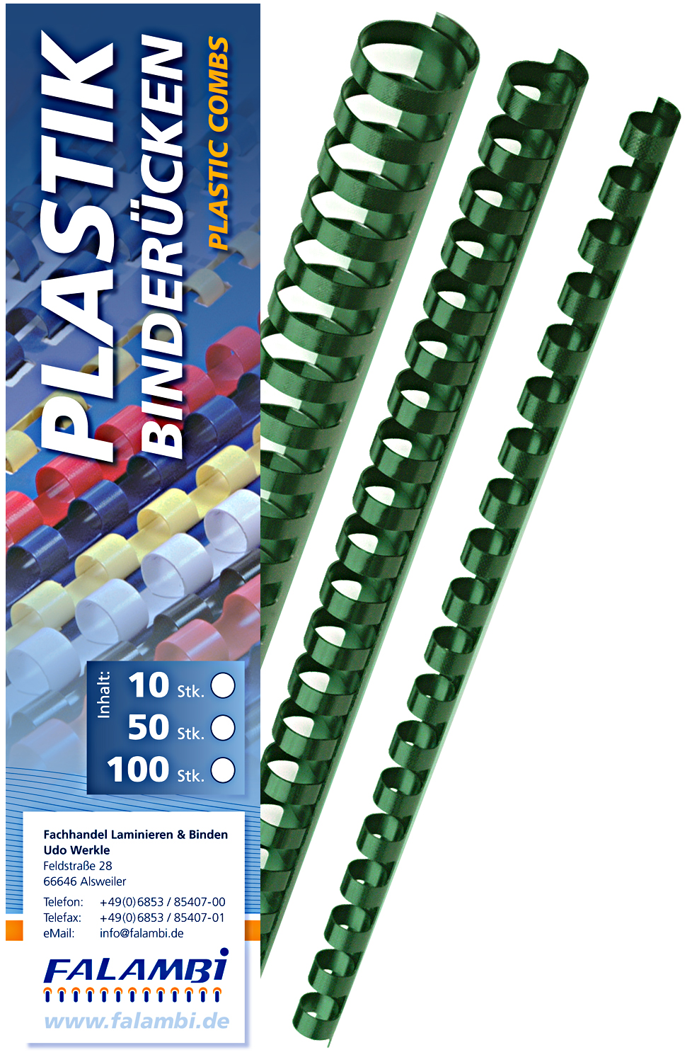 Plastik-Binderücken 21 Ringe  6 mm - grün