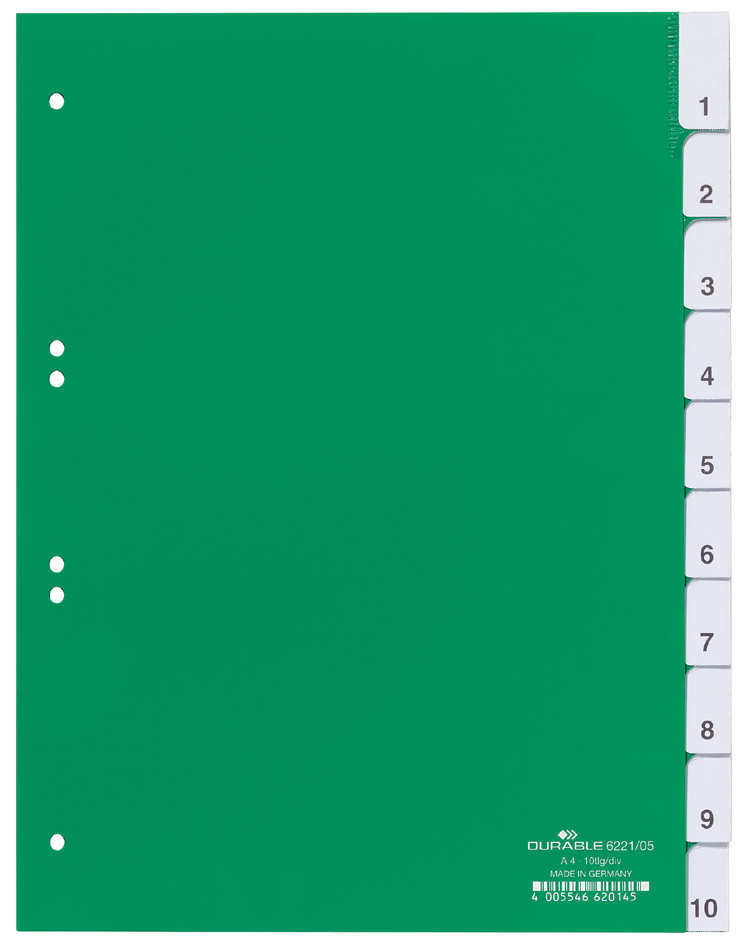 DURABLE Kunststoff-Register, PP, Stärke: 0,12 mm, 15-teilig