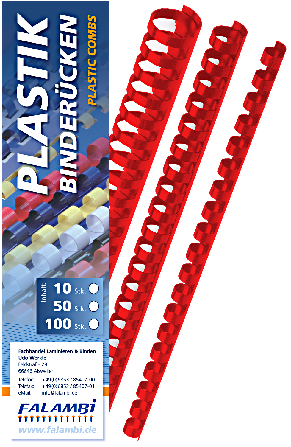 Plastik-Binderücken 21 Ringe  32 mm - rot