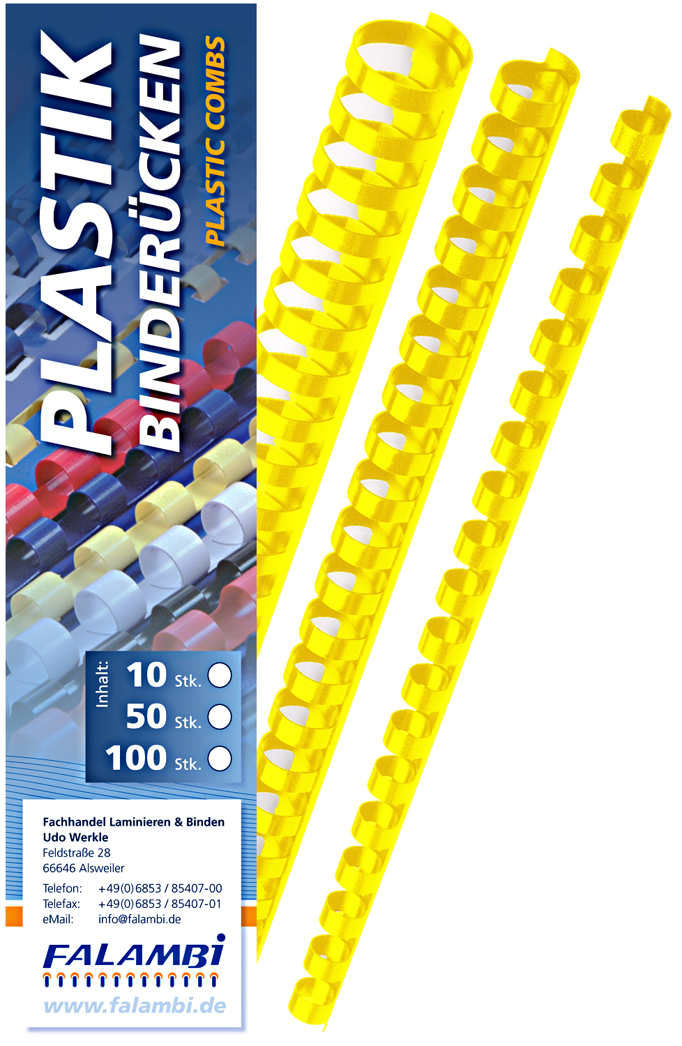 Plastik-Binderücken 21 Ringe  19 (20) mm - gelb