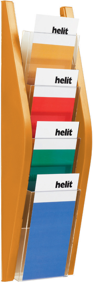 helit Wand-Prospekthalter, 1/3 A4 hoch, 4 Fächer, silber