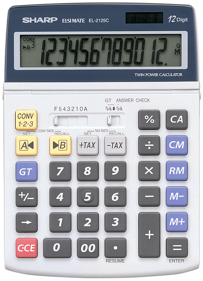 SHARP Tischrechner EL-2125 C, Solar-/ Batteriebetrieb