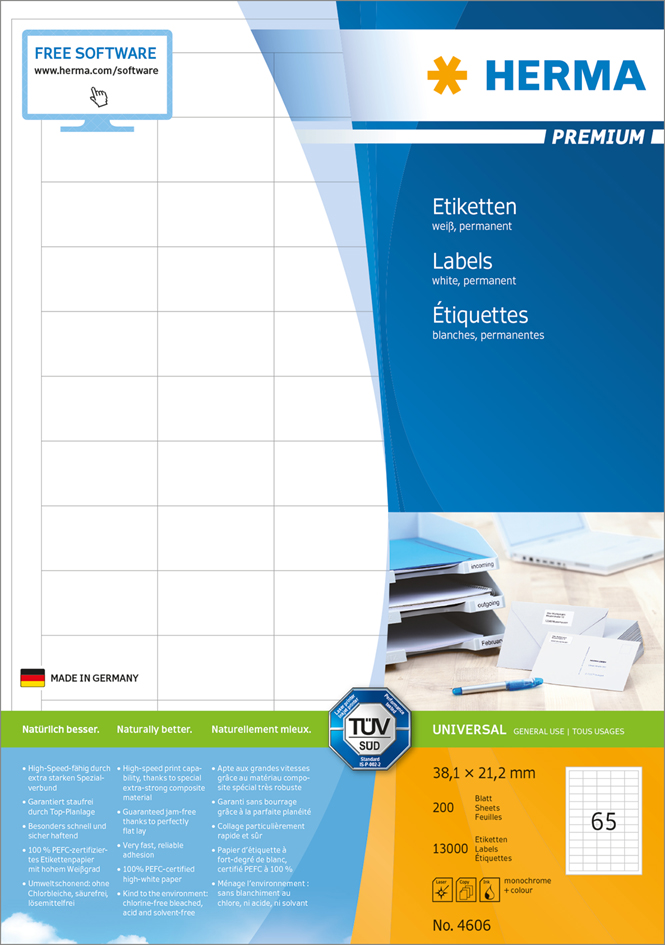 HERMA Universal-Etiketten PREMIUM, 97,0 x 67,7 mm, weiß