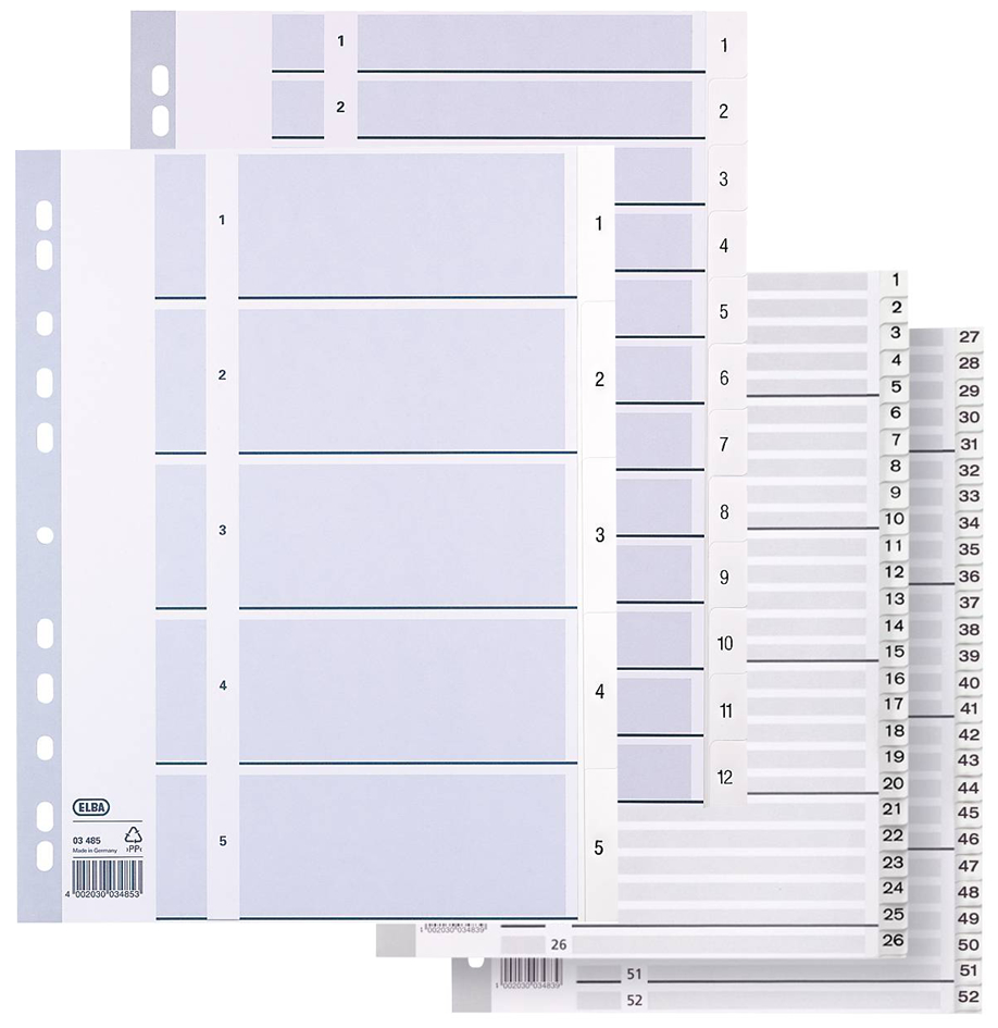 ELBA Kunststoff-Register, Zahlen, DIN A4, weiß, 12-teilig