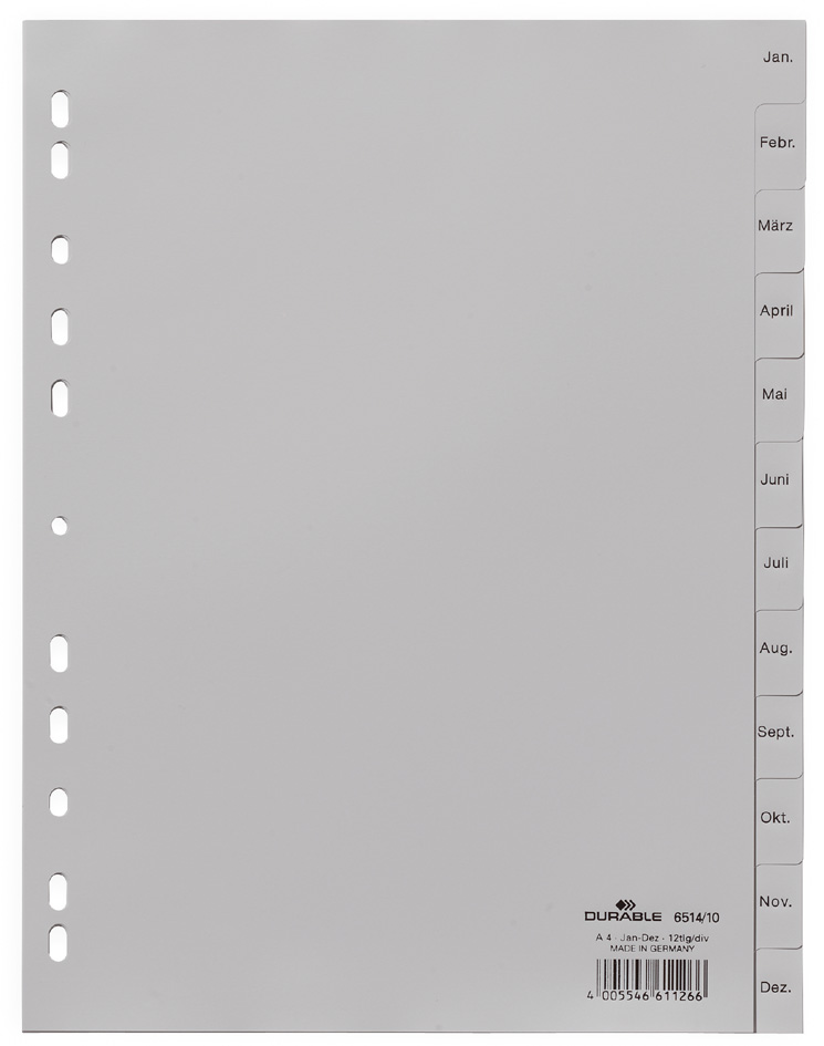 DURABLE Kunststoff-Register, Monate, A4, Januar - Dezember