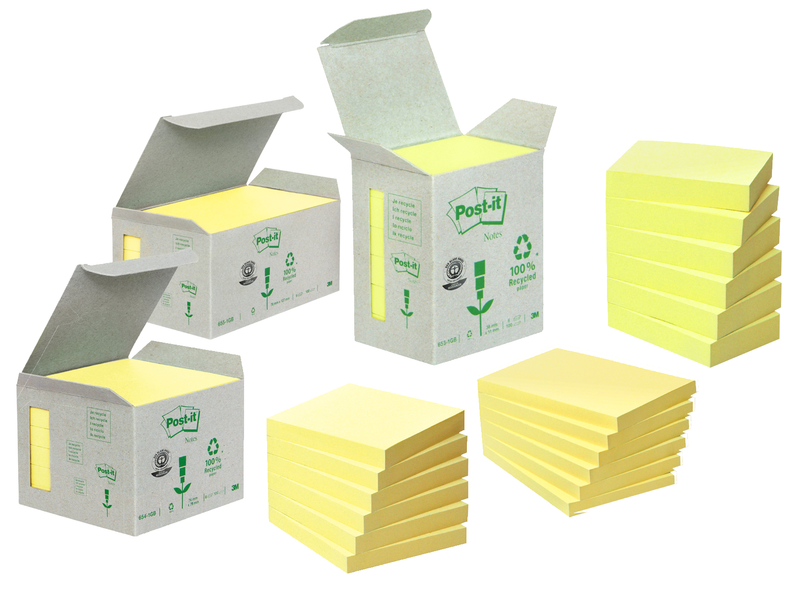 Post-it Haftnotizen Recycling, 76 x 76 mm, gelb