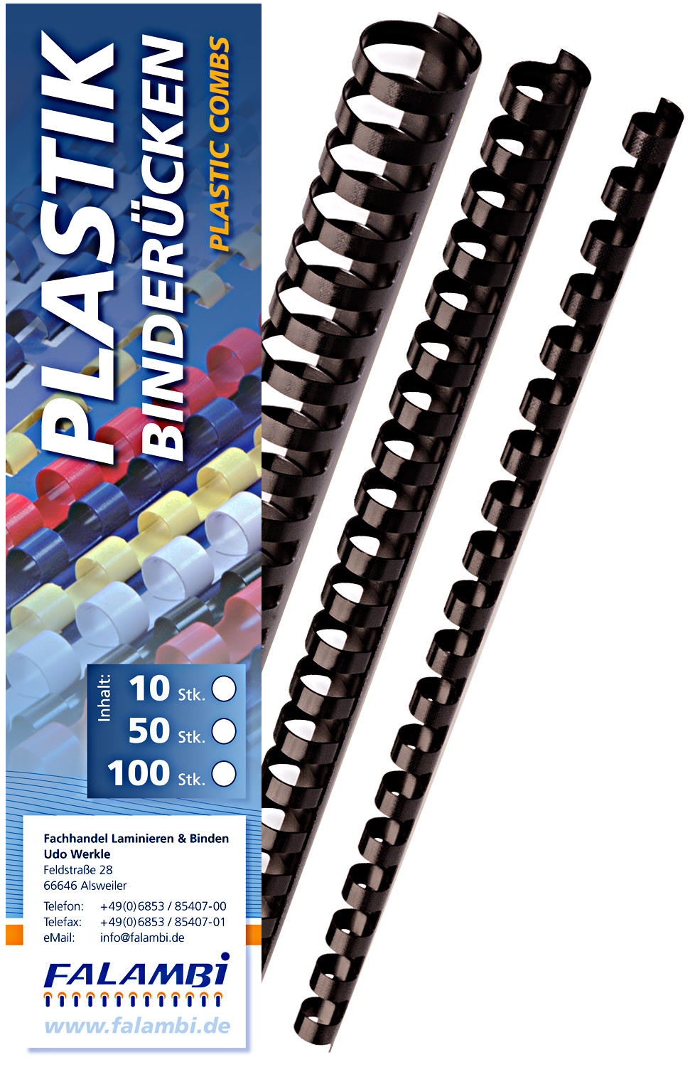 Plastik-Binderücken 21 Ringe  12 mm - schwarz