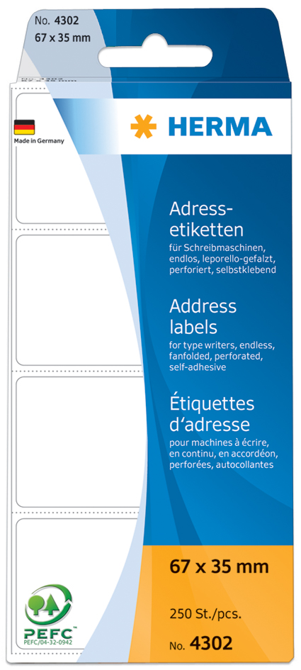 HERMA Adress-Etiketten, 95 x 48 mm, Leporello gefalzt, weiß