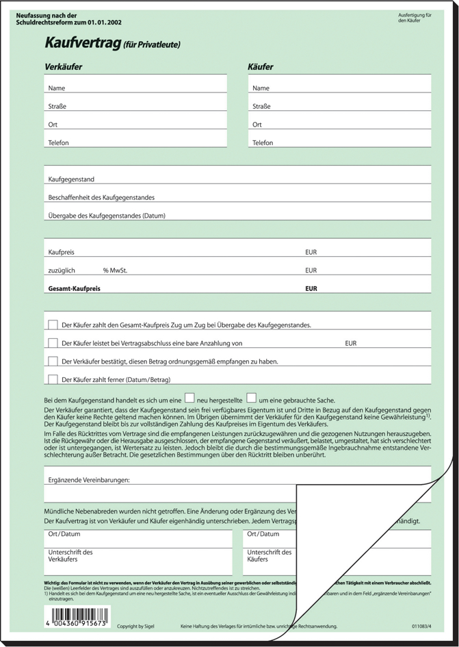 sigel Vordruck ´Kaufvertrag allgemein´, A4, SD, 2-fach