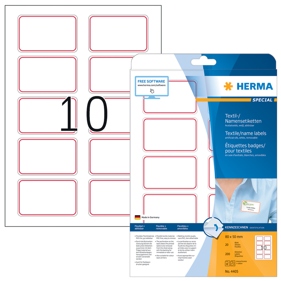 HERMA Namensetiketten 80 x 50 mm, Acetat-Seide, roter Rand