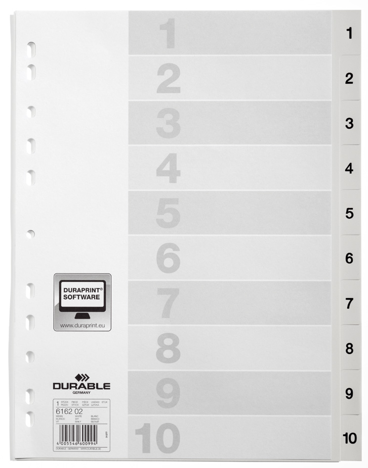 DURABLE Kunststoff-Register, Zahlen, A4, 10-teilig, 1 - 10