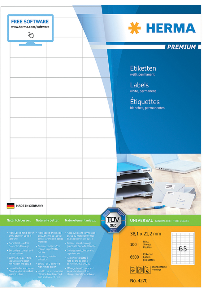 HERMA Universal-Etiketten PREMIUM, 200 x 297 mm, weiß