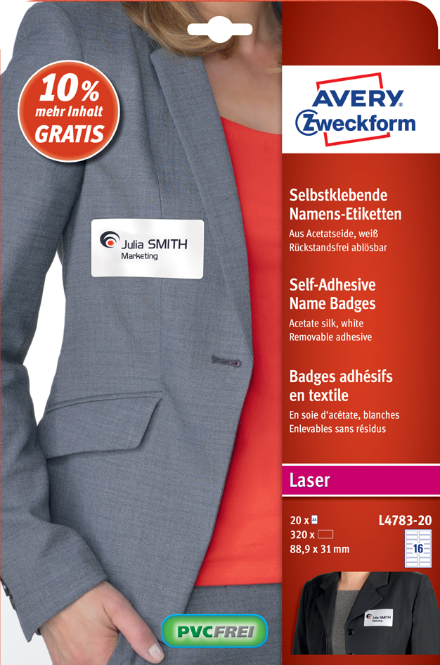 AVERY Zweckform Namens-Etiketten, 88,9 x 31 mm, weiß