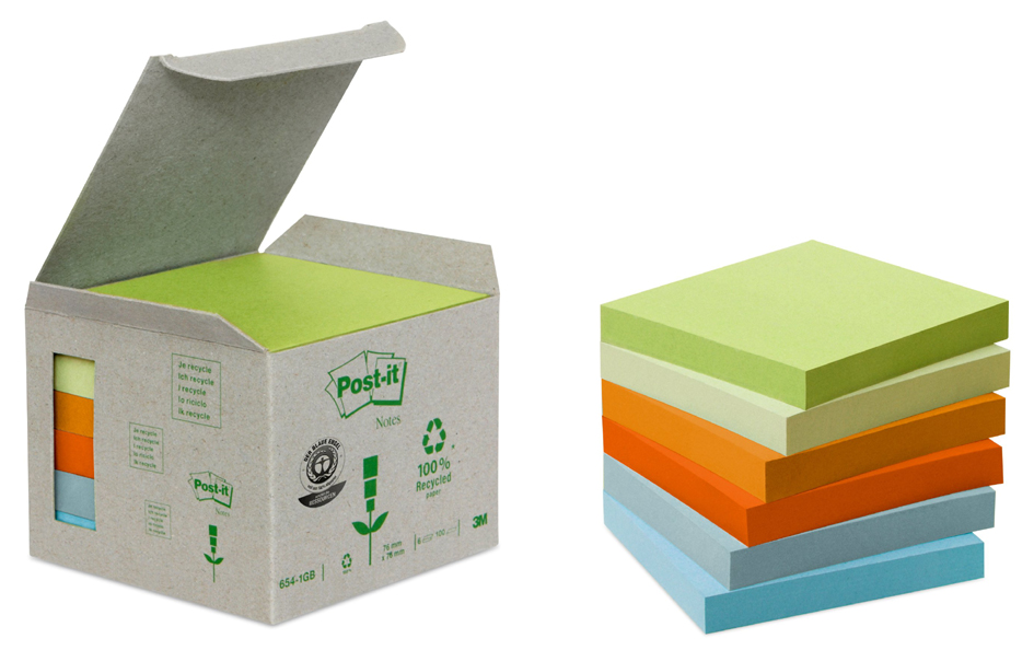 Post-it Haftnotizen Recycling, 38 x 51 mm, 6-farbig