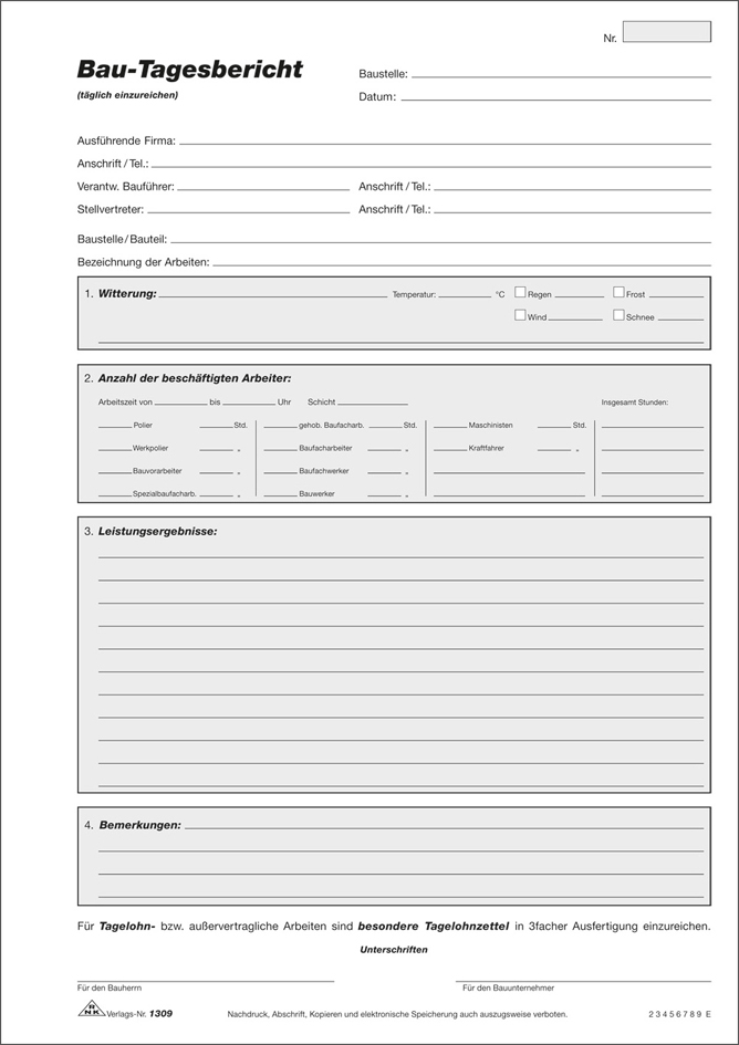 RNK Verlag Vordruck ´Bau-Tagesbericht´, Block, DIN A4