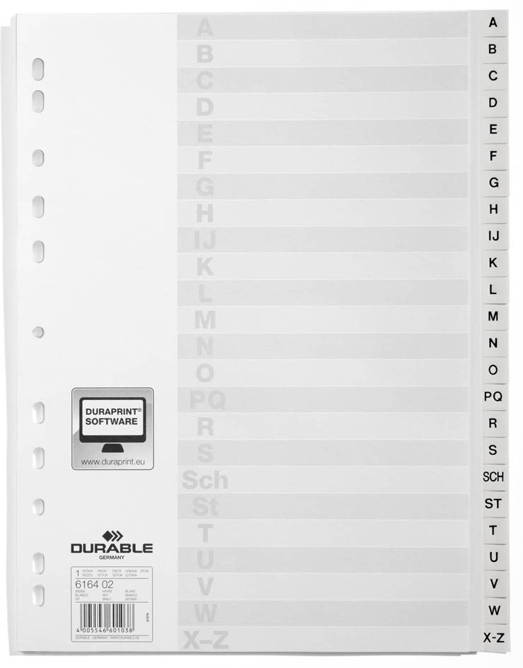 DURABLE Kunststoff-Register, A-Z, A4, 20-teilig, weiß