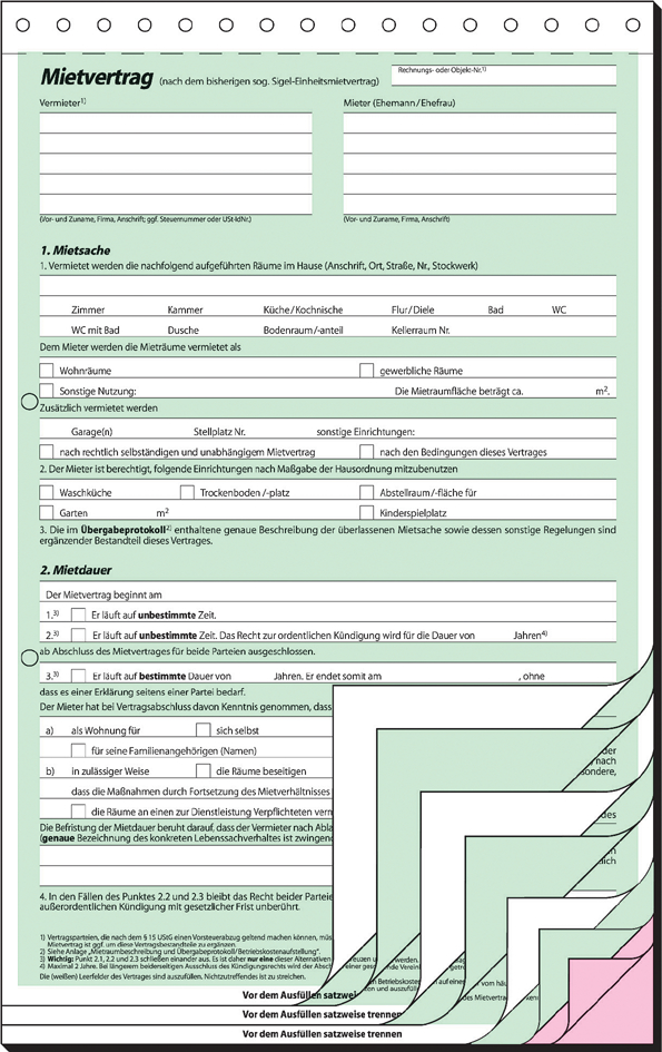 sigel Vordruck ´Mietvertrag´, A4, 4-seitig