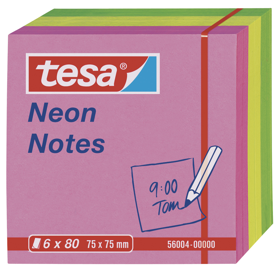 tesa Neon Notes Haftnotizen, 75 x 75 mm, 3-farbig