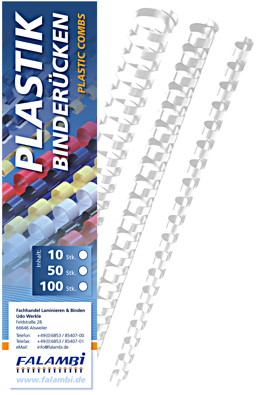 Plastik-Binderücken 21 Ringe  19 (20) mm - weiß