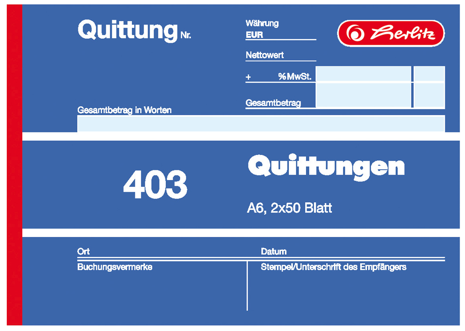 herlitz Formularbuch ´Quittung 403´, DIN A6, 2 x 50 Blatt