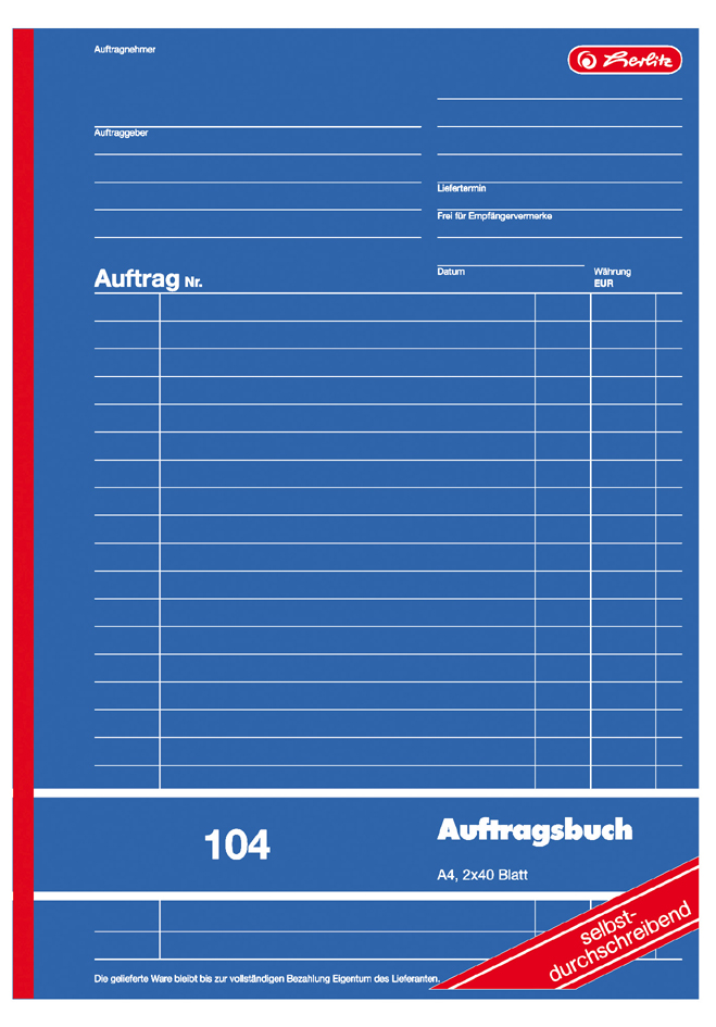 herlitz Formularbuch ´Auftrag 102´, DIN A5, 2 x 40 Blatt