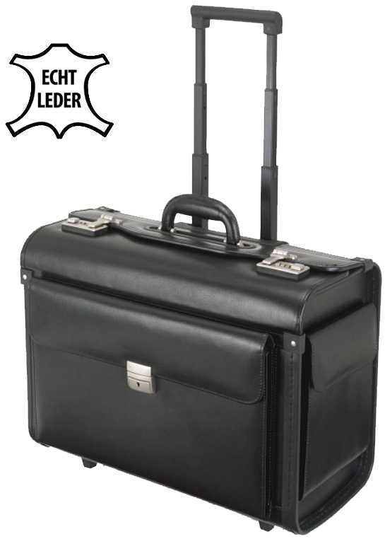 Alassio Pilotenkoffer ´SILVANA´, Leder, schwarz, mit Trolley