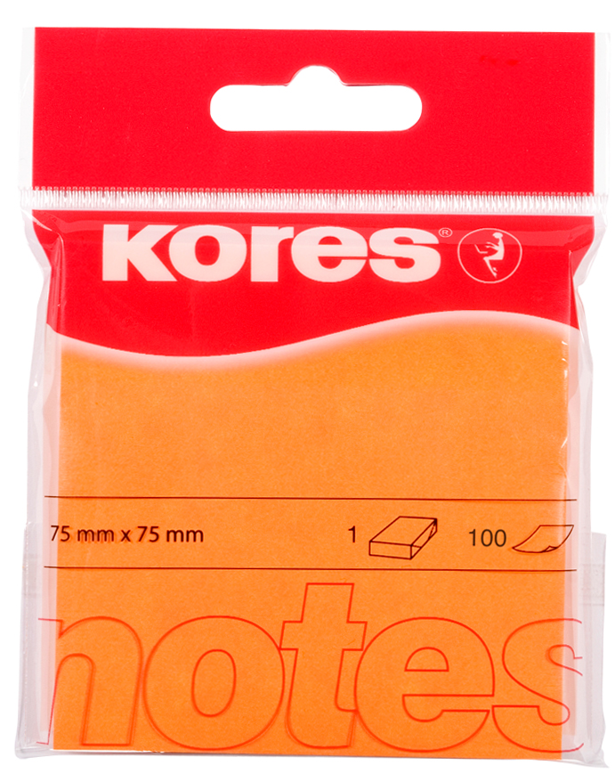 Kores Haftnotizen ´NEON´, 75 x 75 mm, blanko, neon-orange