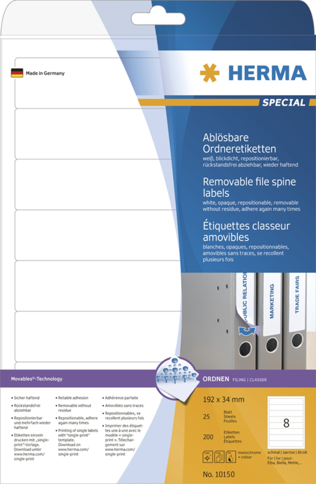 HERMA Ordnerrücken-Etiketten SPECIAL, 38 x 297 mm, weiß