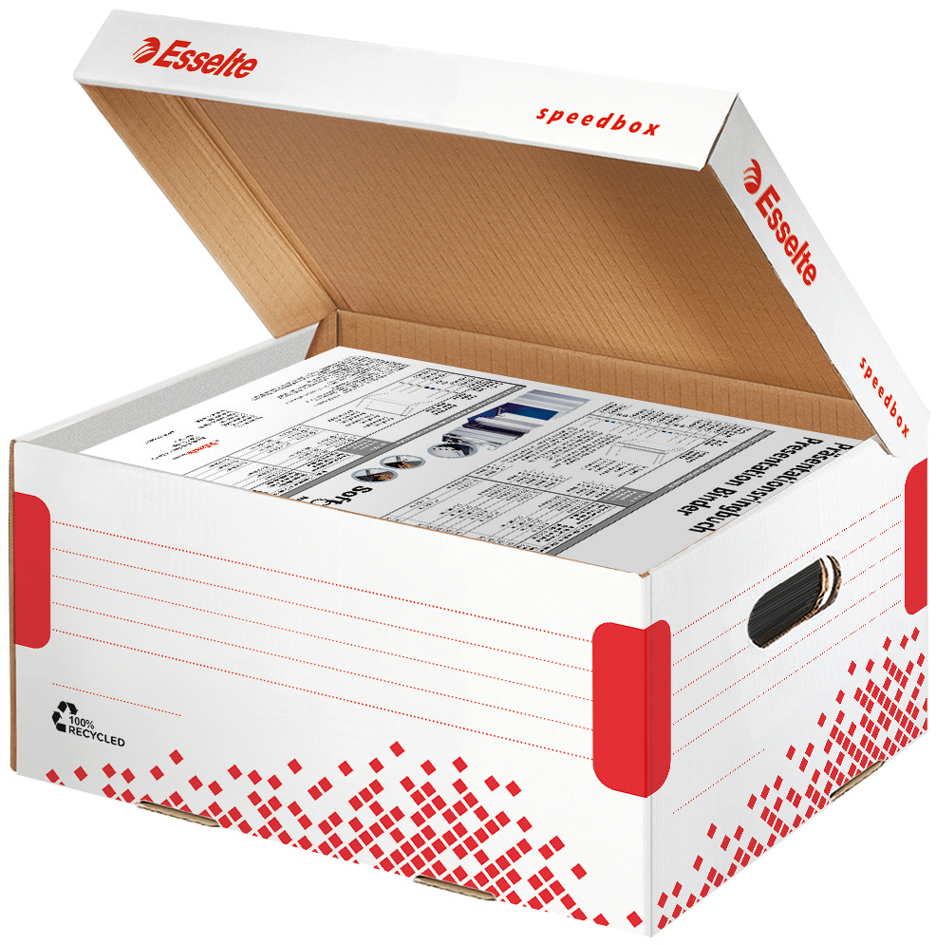 Esselte Archiv-Klappdeckelbox SPEEDBOX, Große: L, weiß/rot,