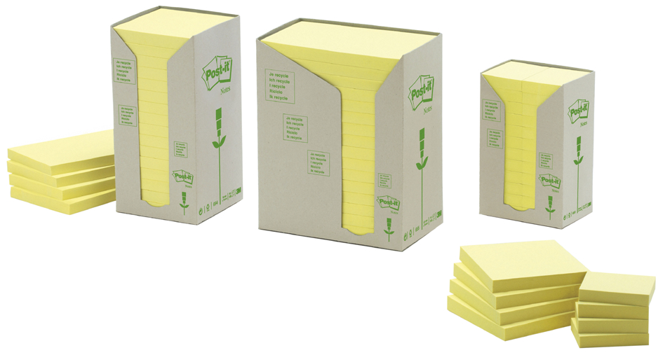 Post-it Haftnotizen Recycling, 38 x 51 mm, gelb