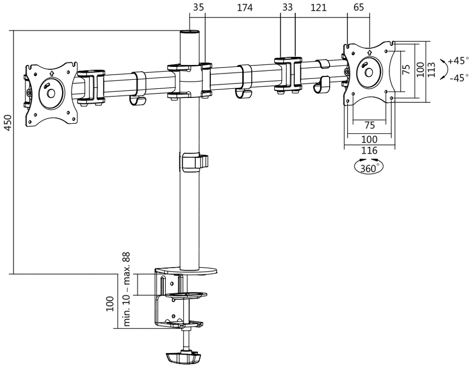 LogiLink TFT-/LCD Monitorschwenkarm Dual, Armlänge: 428 mm