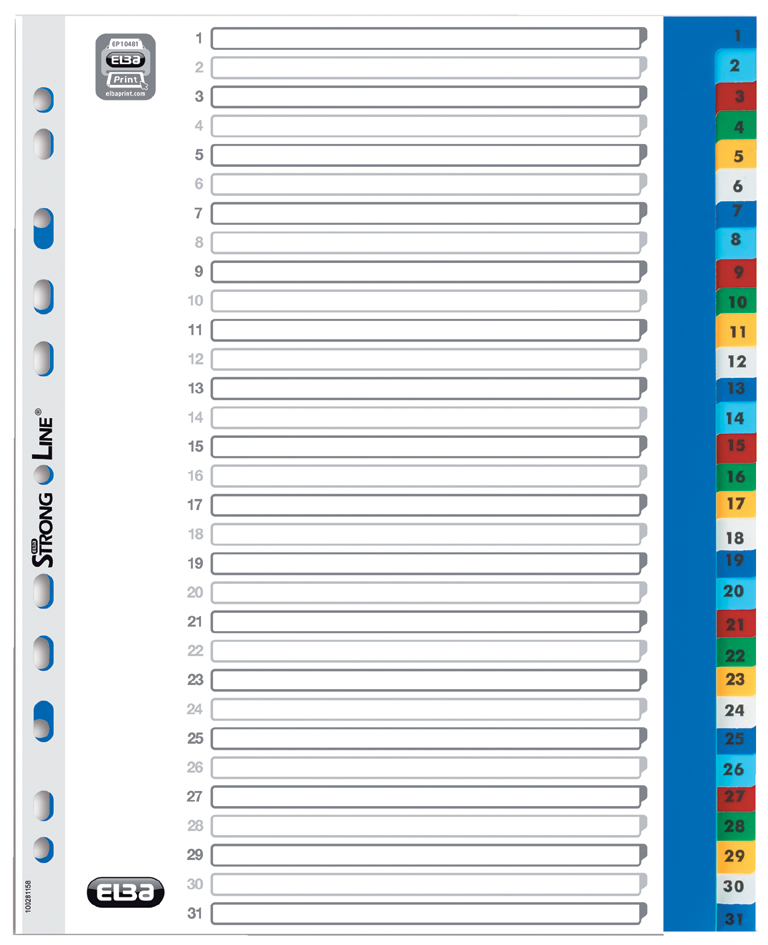 ELBA Kunststoff-Register, Zahlen, DIN A4+, farbig, 31-teilig