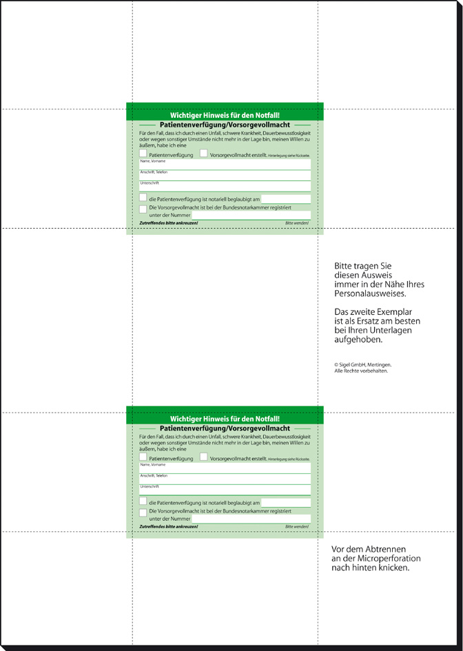 sigel Vordruck-Set ´Patientenverfügung´, DIN A4