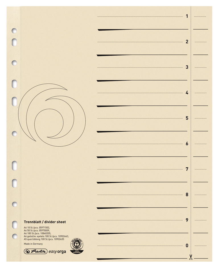 herlitz Trennblätter easyorga, A4 Überbreite, chamois