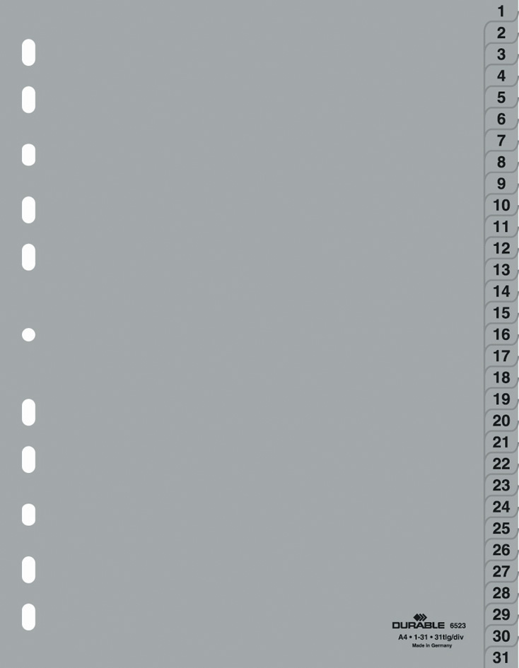 DURABLE Kunststoff-Register, Zahlen, A4, 31-teilig, 1 - 31