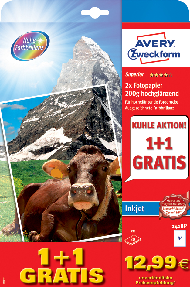 AVERY Zweckform InkJet-Photo-Papier A4, 200g, hochglänzend