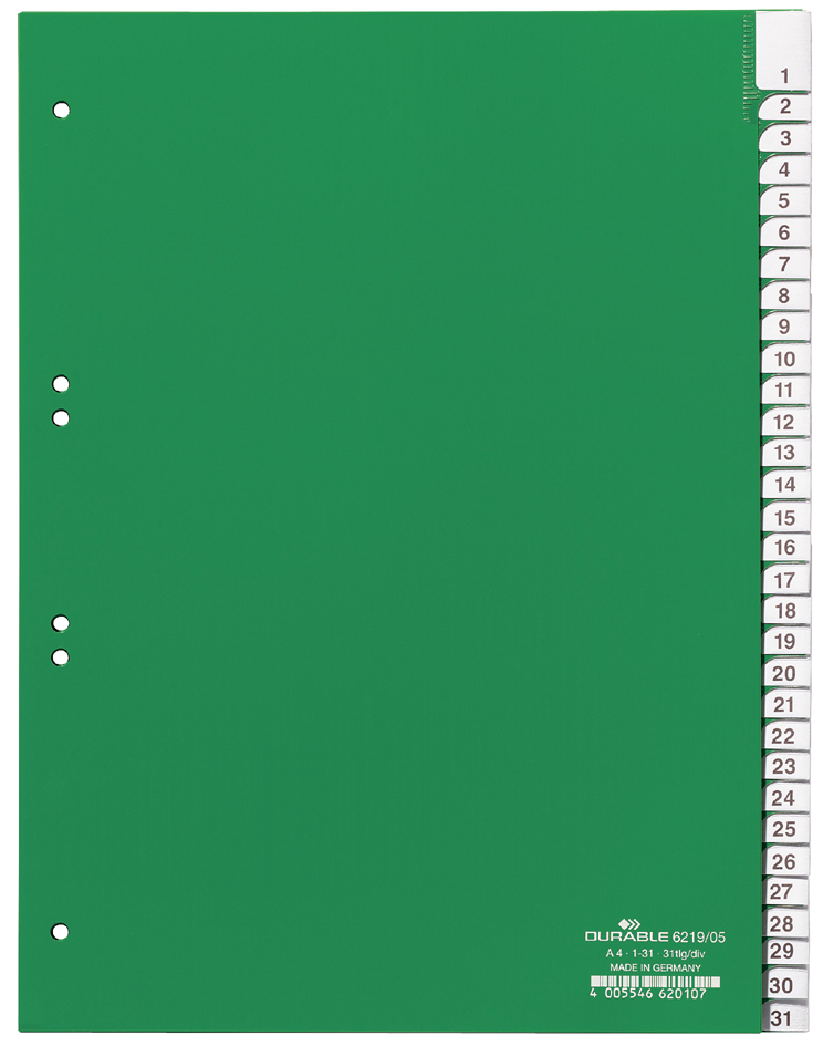 DURABLE Kunststoff-Register, PP, Stärke: 0,12 mm, 25-teilig