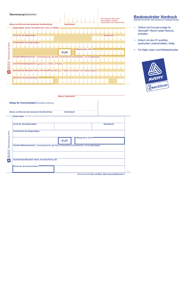 AVERY Zweckform Vordruck ´SEPA-Standardüberweisung´, DIN A4