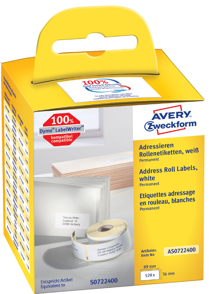 AVERY Zweckform Rollenetiketten, 89 x 28 mm, weiß