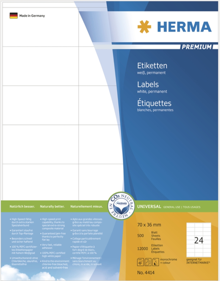 HERMA Universal-Etiketten PREMIUM, 105 x 42 mm, weiß