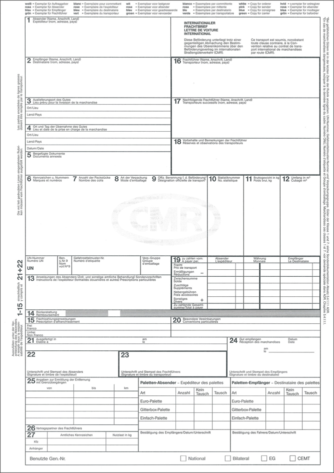 RNK Verlag Vordruck ´Internationaler Frachtbrief (CMR)´