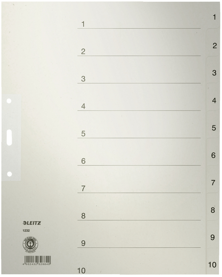 LEITZ Tauenpapier-Register, Zahlen, A4 Überbreite, 1-12,grau